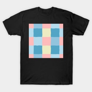 irregular gingham pattern in blue, pink and yellow T-Shirt